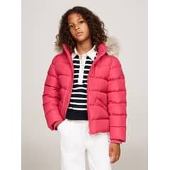 TOMMY HILFIGER - Parka Essential Con Ribete De Pelo Sintético Rosado