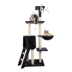 EVERSO - Torre Rascador Yute Arbol Para Gatos Pompones Escaler 138cm
