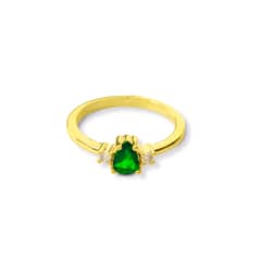 ANDREA COGGIOLA JOYAS - Anillo Gota Circón Verde Solitario Enchapado Oro 18K.-