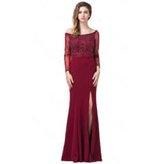 UNIQUE - VESTIDO LARGO L2672 BURDEO - Burdeos