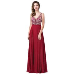 UNIQUE - VESTIDO LARGO L2669 BURDEO - Burdeos