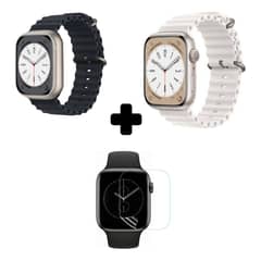 UNIVERSAL - 2 Correa Ocean Apple Watch Smartwatch Negro Y Blanco + Protector 45mm - Amarillo - Blanco