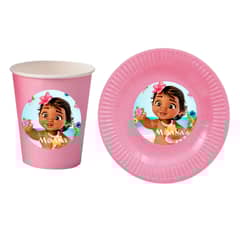 GEN - Pack 12 Platos + 12 Vasos Moana bebé rosa Cumpleaños cotillón