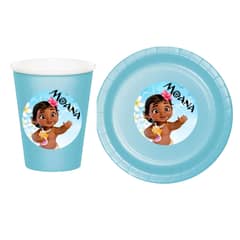 GEN - Pack 12 Platos + 12 Vasos Moana bebé celeste Cumpleaños cotillón