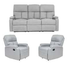 DANIELS - Living Sofá 3 Cuerpos Reclinable Matheus Gris + 2 Bergers VS8070GR