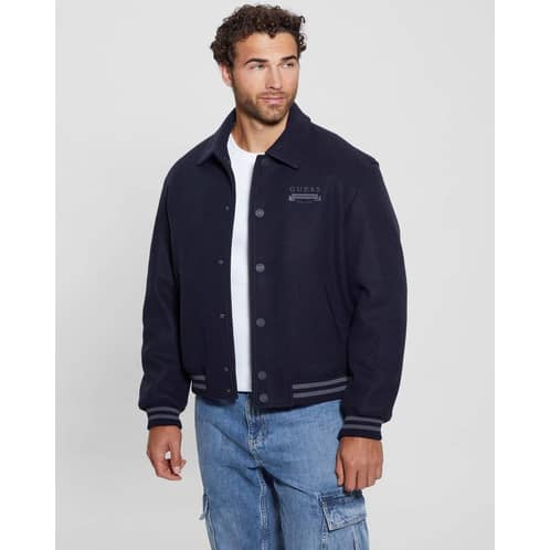 GUESS - Chaqueta Melton Bomber Hombre Azul