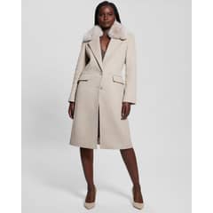 GUESS - Abrigo Nancy Fit Coat Faux Fur Collar Mujer Café