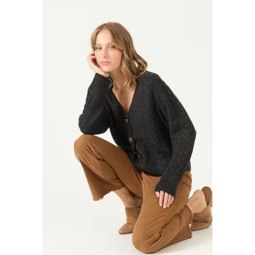 PRIVILEGE - Cardigan gris oscuro trenzado 2217 - Gris Oscuro