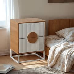 SPACE HOME - Velador Lumière 2 Cajones moderno madera con blanco