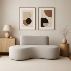 GENERICO - Sofá Curvo Moderno 4 Cuerpos Felpa Beige 200cm de ancho