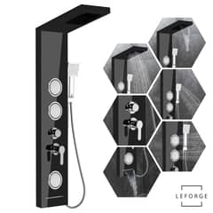 LEFORGE - Columna De Ducha Con 5 Funciones 129x22cm 3 Jets Negro Brillante