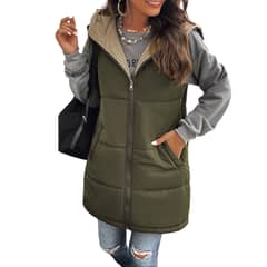 DANWEILE - Chaqueta sin mangas de corte slim para mujer - Verde