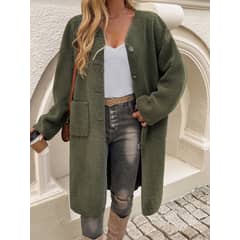 DANWEILE - Cortavientos largo y cálido de otoño e invierno para mujer - verde