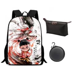 OVOTOUMI - 3 IN 1 Mochilas Black Ne Zha Backpack Impermeable-Negro