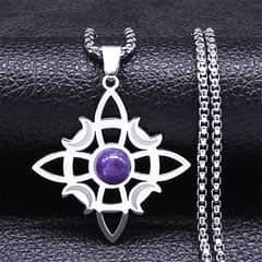 TIOZONEY - Colgante Nudo Bruja de Cristal Morado en Cadena Plata 35mm