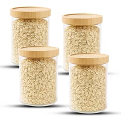 GENERICO - Pack 4 Frasco Contenedor Tarro Hermético Vidrio Bambú 1000ml