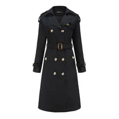 TIOZONEY - Abrigo largo tipo gabardina para mujer - Negro