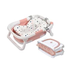 BABYLUNA - Tina Bañera Plegable para Bebé con Cojín y Termómetro Rosa