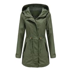 TIOZONEY - Cortavientos largo con gorro para mujer - Verde