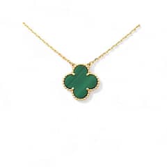 AMBAR - Cadena Clover Malaquita Natural Trébol Dorado Baño de Oro 18k