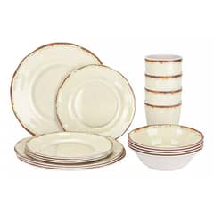 EVERSO - Set 16 Pcs Juego De Vajilla Completo Melamina Classic BLANCO CREMA