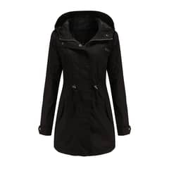 TIOZONEY - Cortavientos largo con gorro para mujer - Negro