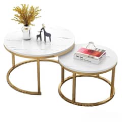 SPACE HOME - Mesa de Centro duo Elegance estilo marmol White and golden