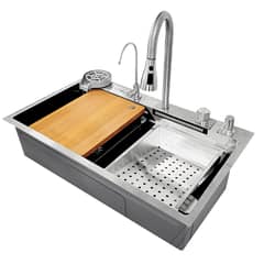 GENERICO - Lavaplatos Dante Plateado Multifuncional Cascada Empotrado 75x45