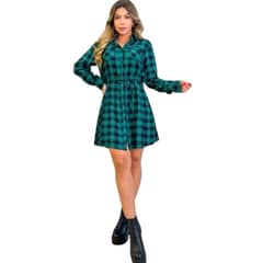 MPROPIA - Vestido Corto Mujer Algodón Blusón Manga Larga Cuadrille 0021