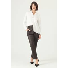 PRIVILEGE - Pantalon straight cafe 2617 - Café