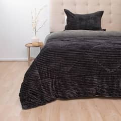 DORAL - Cubrecama sherpa cotelón 1.5 plazas negro