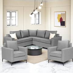 SITIAL HOME - LIVING 311 MATILDA GRIS CLARO SECCIONAL Y DOS POLTRONAS RESORTES
