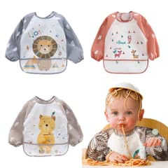 GENERICO - Pack 3 Delantal Babero Impermeable Manga Larga 6-24 meses