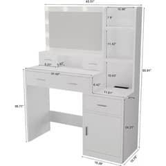 IDEEHOUSE - Tocador de Maquillaje Moderno con Espejo LED y Banqueta 110cm x 40cm x 141cm