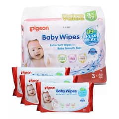 PIGEON - Toallitas Húmedas Wipes Bebe 99% Agua Pura Pack 3 X 82 uds