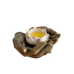 GENERICO - Manos De La Abundancia Dorado + Vela Flor de Loto Cera Soja