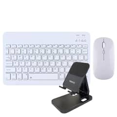 GENERICO - Kit Teclado-Mouse Inalámbrico con Soporte Tablet-Teléfono Blanco