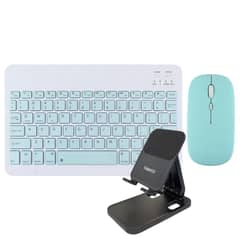 GENERICO - Kit Teclado-Mouse Inalámbrico con Soporte Tablet-Teléfono Verde Claro