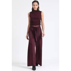 LIOLA - Pantalon Palazzo, Tiro Alto, Estampado Piton, Burdeo