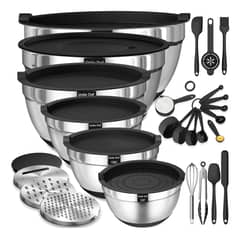 EVERSO - 6 Bowls Con Tapa Acero Inoxidable Antideslizante Negro