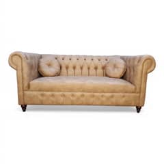 GENERICO - Sofá Chesterfield Capitoné Premium Beige envejecido