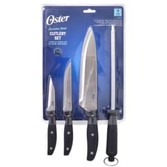 OSTER - Set de 3 Cuchillos 1 Afilador de Acero Triple Remache