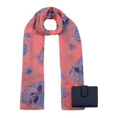 CARVEN - Pack Billetera Briana azul + Pañuelo Omani Coral