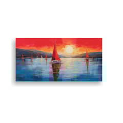 GENERICO - Cuadros Marinos Veleros Rojos En El Mar Azul Al 60x30 Cm