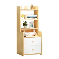 ROHE - Velador 3 Niveles Con Cajones, Color Blanco/Oak, 40x30x100 cm