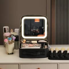 GENERICO - Cosmetiquero Organizador con Espejo y Luz Led Color Negro