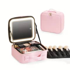 GENERICO - Cosmetiquero Organizador con Espejo y Luz Led Color Rosado