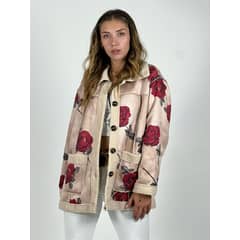 ENIGMATICA BOUTIQUE - Chaqueta Chiporro Gamuza Estampado Rosas Beige