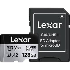 LEXAR - Tarjeta 128GB MicroSD SILVER PLUS C-10 UHS-I