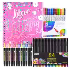 PRONOBEL - Kit Libro Lettering De 158 Páginas + 3 Set De Plumones